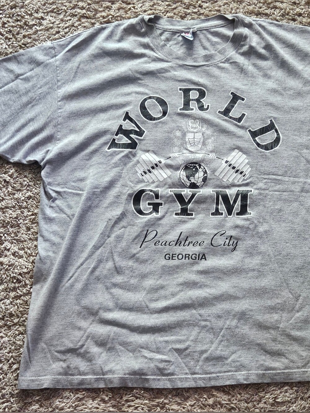 World Gym Gray Graphic Men's Vintage T-Shirt Size XL Hanes Heavyweight